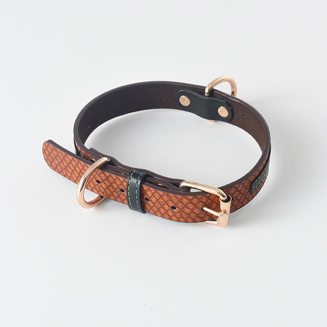Tan Pattern Leather Dachshund Dog Collar