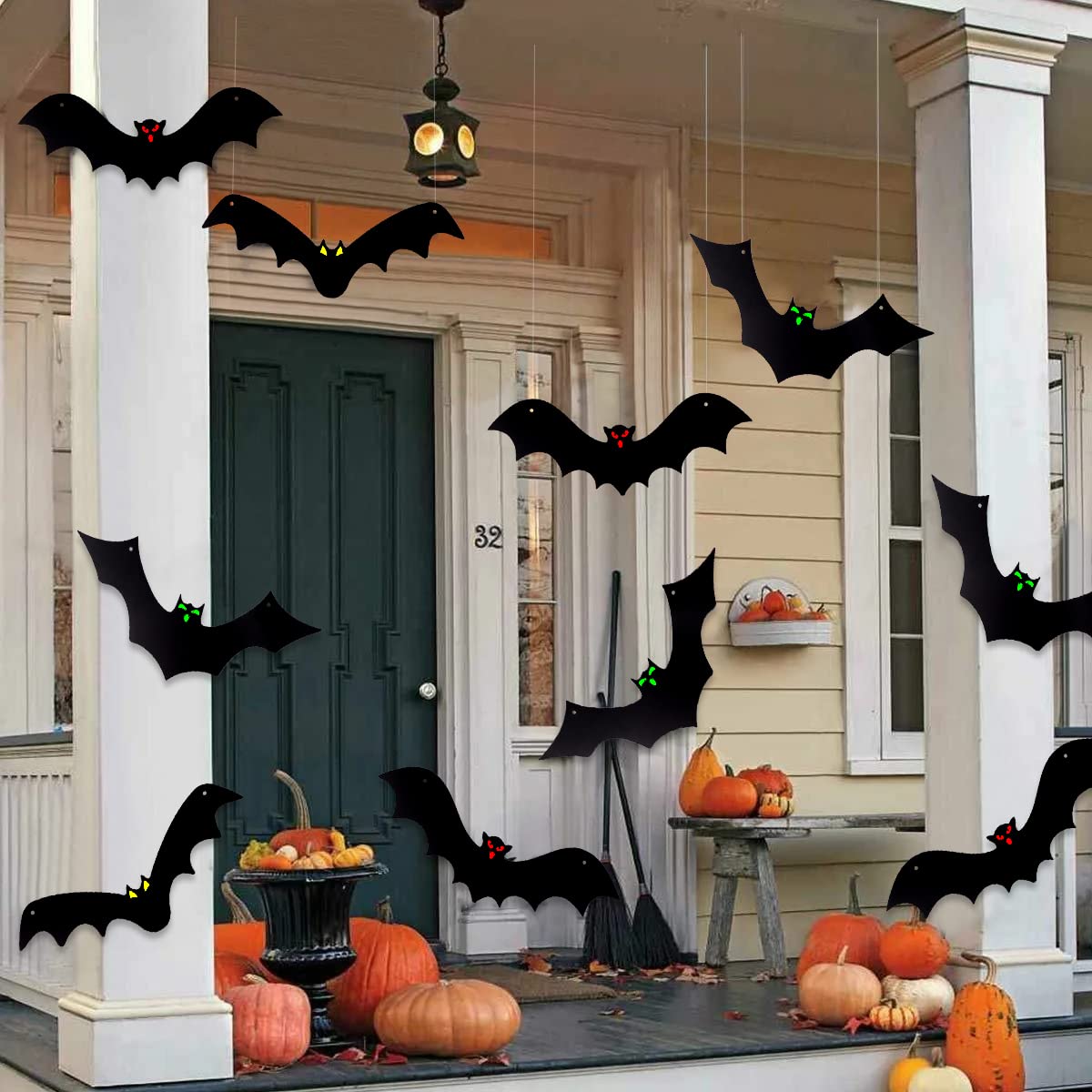 Halloween Hanging Bats – 12-Pack with Glowing Eyes