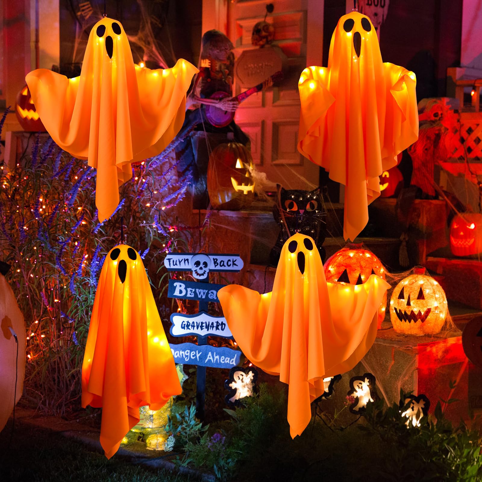 4 Pack Halloween Ghost Decorations with LED Lights
