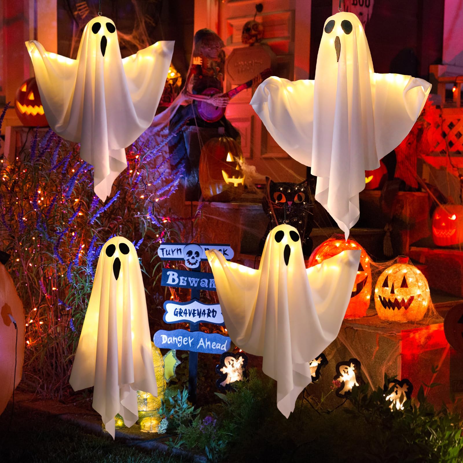 4 Pack Halloween Ghost Decorations with LED Lights
