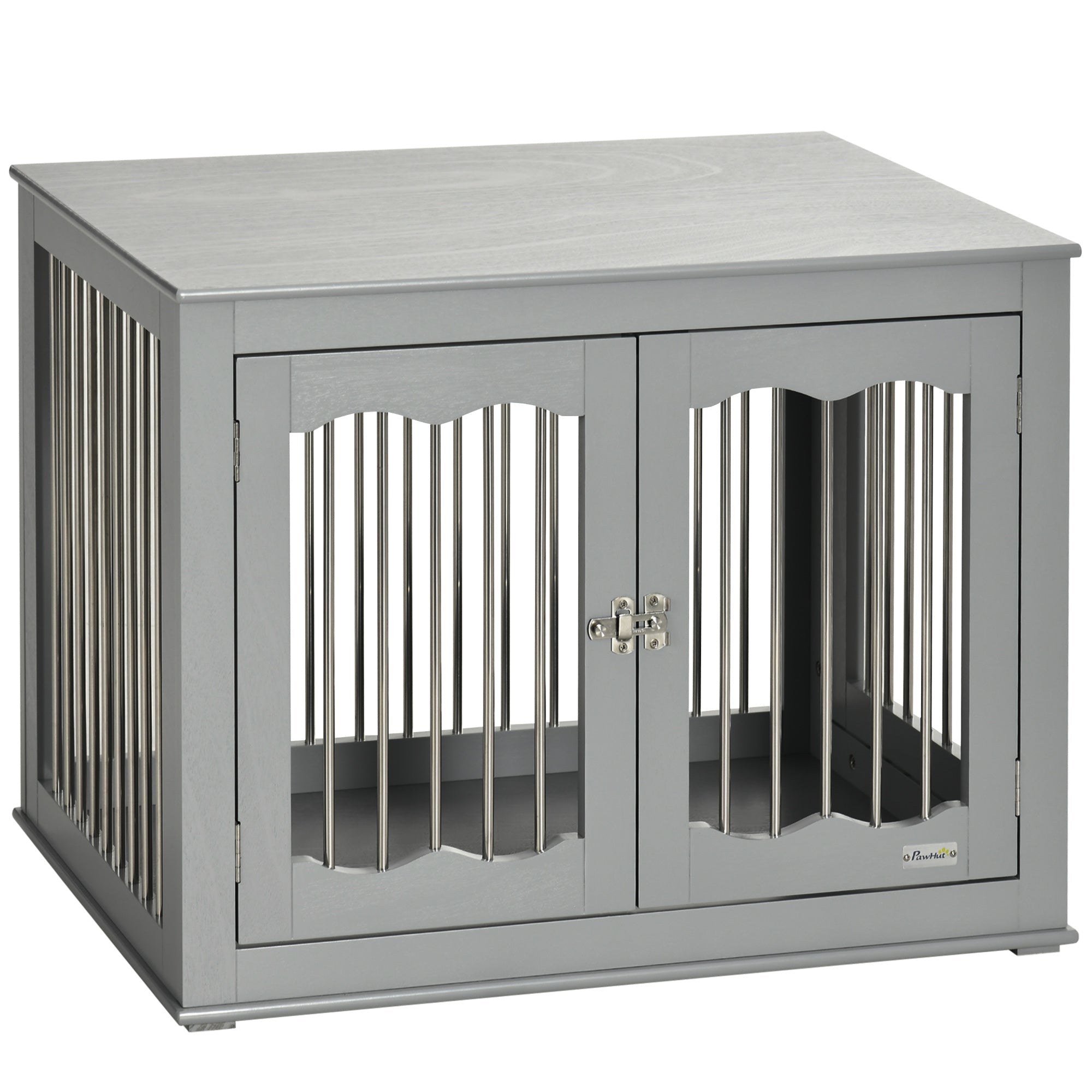 Dog Crate End Table with Three Doors, Furniture Style Dog Crate for Medium Dogs with Locks & Latches, Grey-0