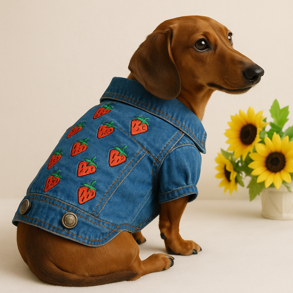 Strawberry Summer Denim Dachshund Dog Vest Jacket