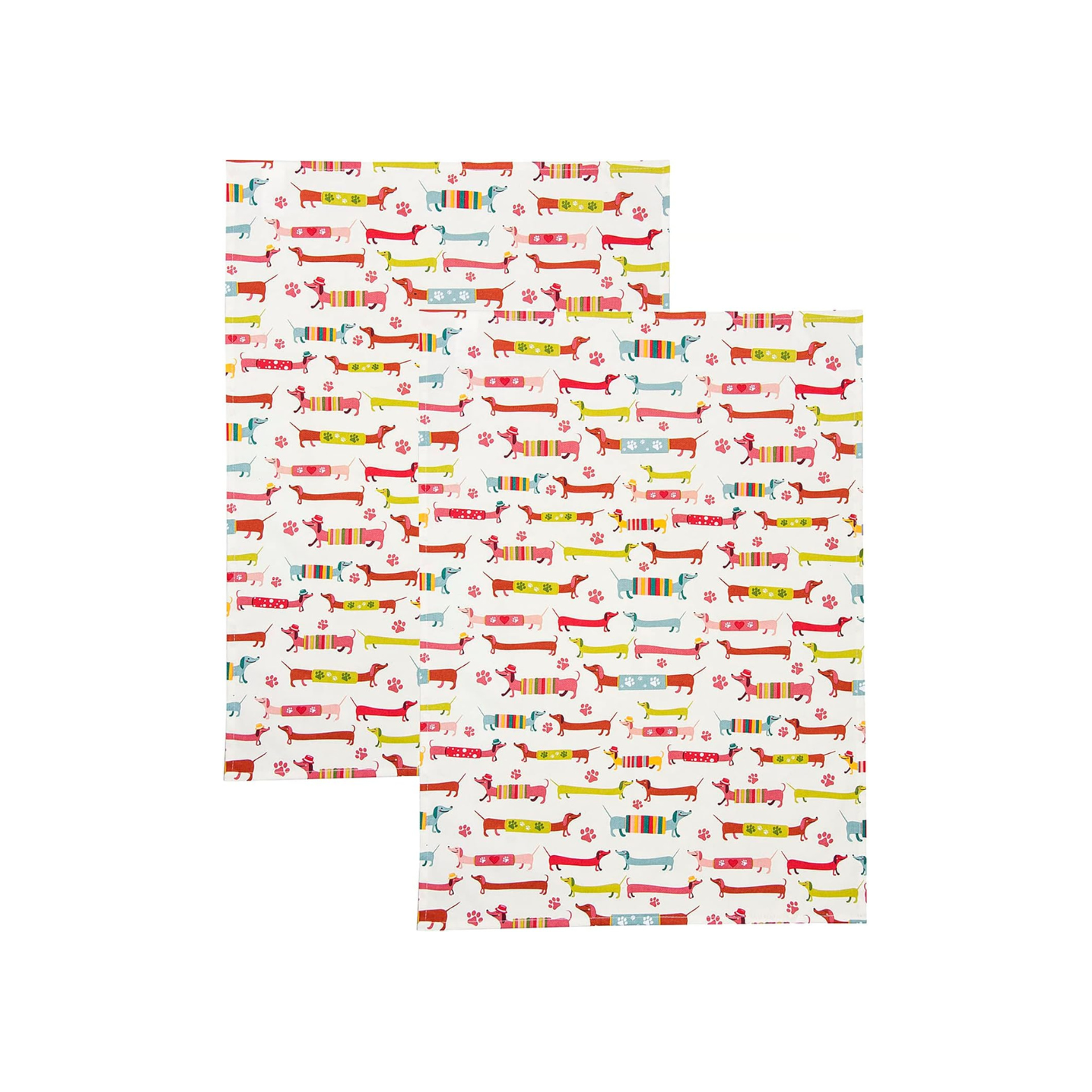 Spotted Dog Gift Company – Set of 2 Dachshund Tea Towels – 100% Cotton Sausage Dog Kitchen Cloths – Gift for Dog Lovers