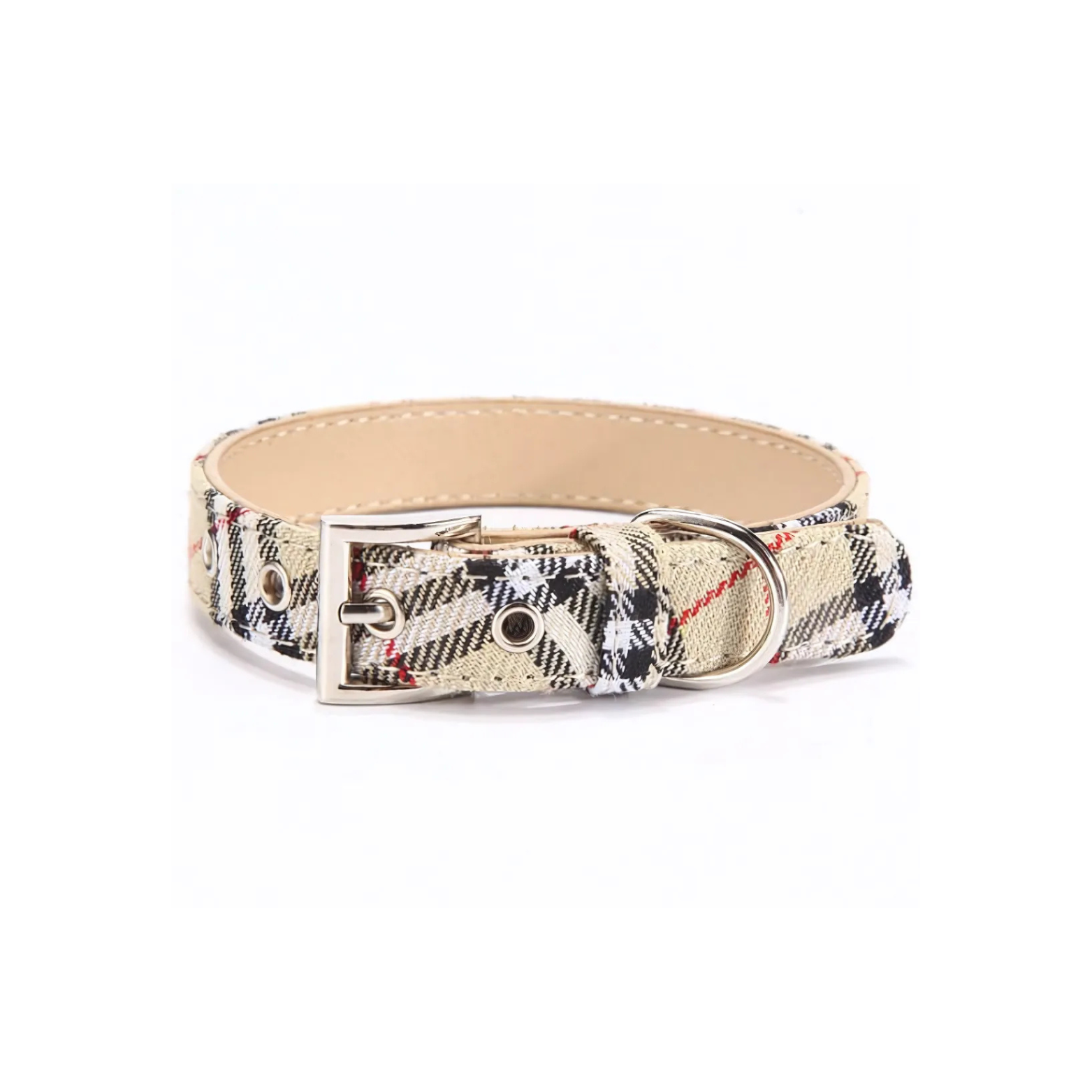 Lowland Cream Tartan Leather Dachshund Dog Collar