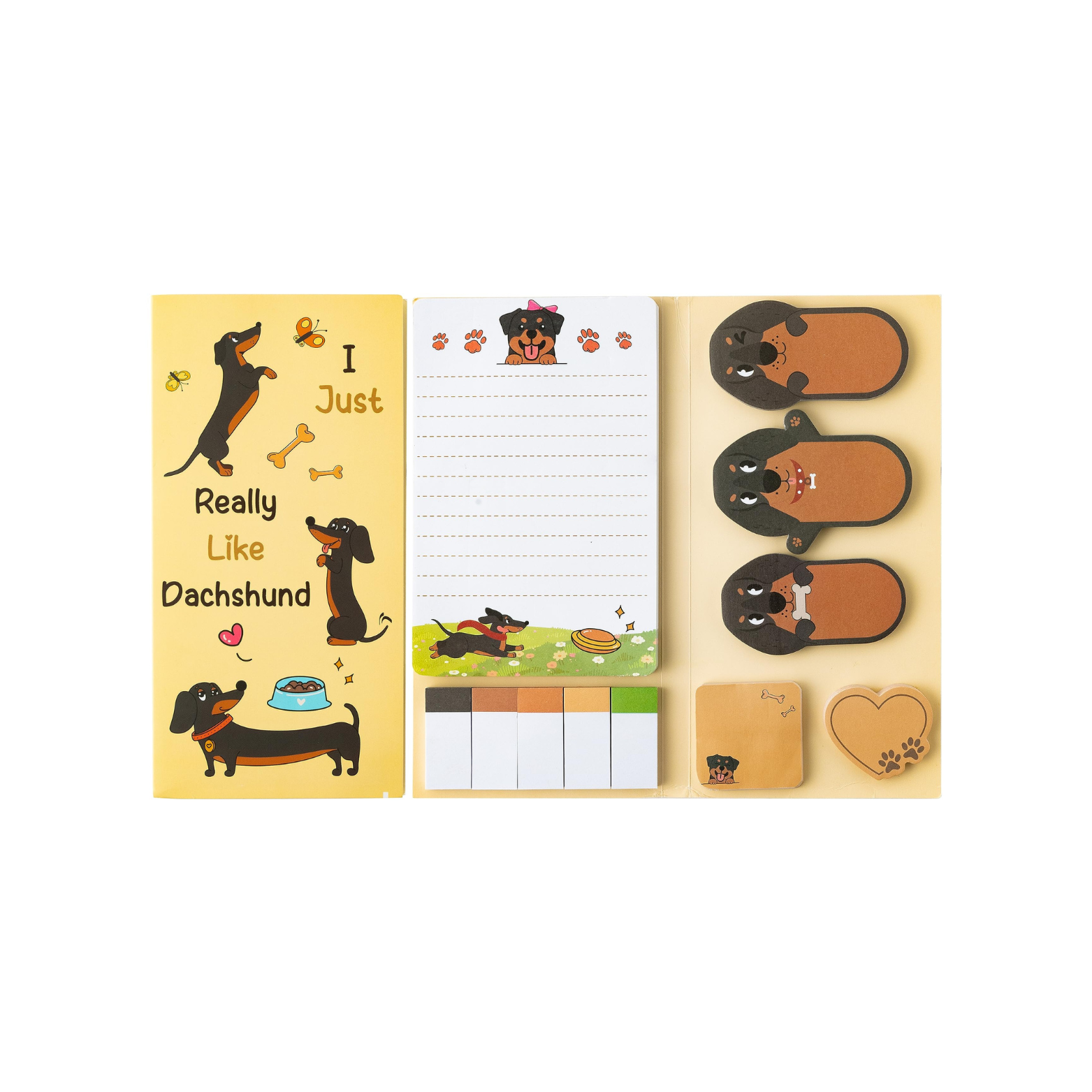 Notebook set with dachshund illustrations on a white background