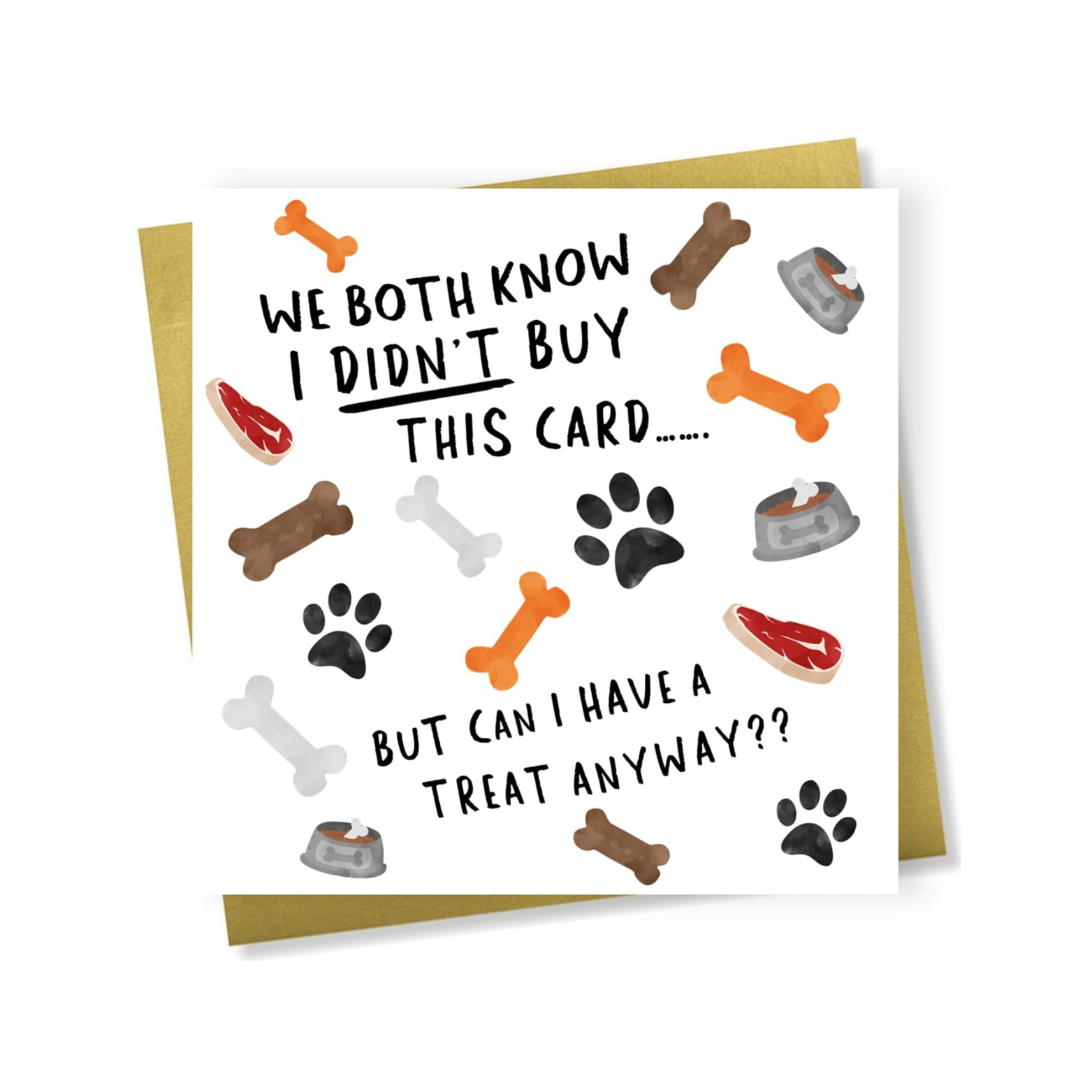 Card with dog-themed illustrations and humorous text on a white background