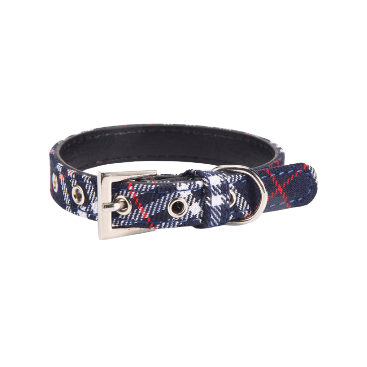 Brooklyn Navy Tartan Leather Dachshund Dog Collar