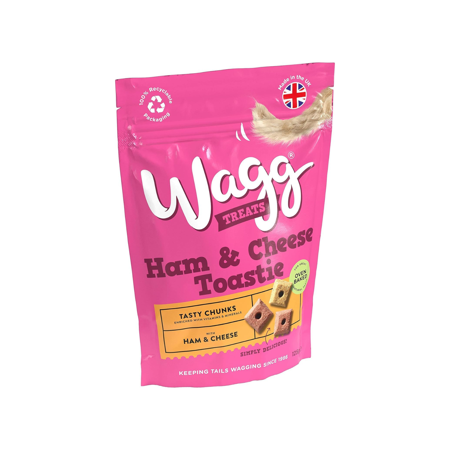 Wagg Ham & Cheese Toastie Tasty Chunks Ham & Cheese Dachshund Treats 125g (Pack of 7) - Oven Baked