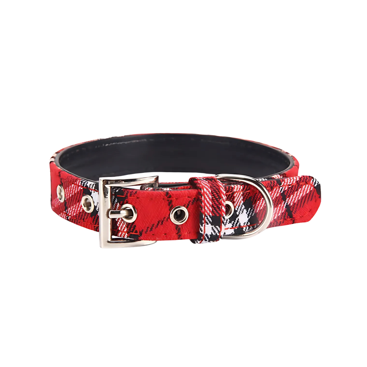 Marlboro Red Tartan Leather Dachshund Dog Collar