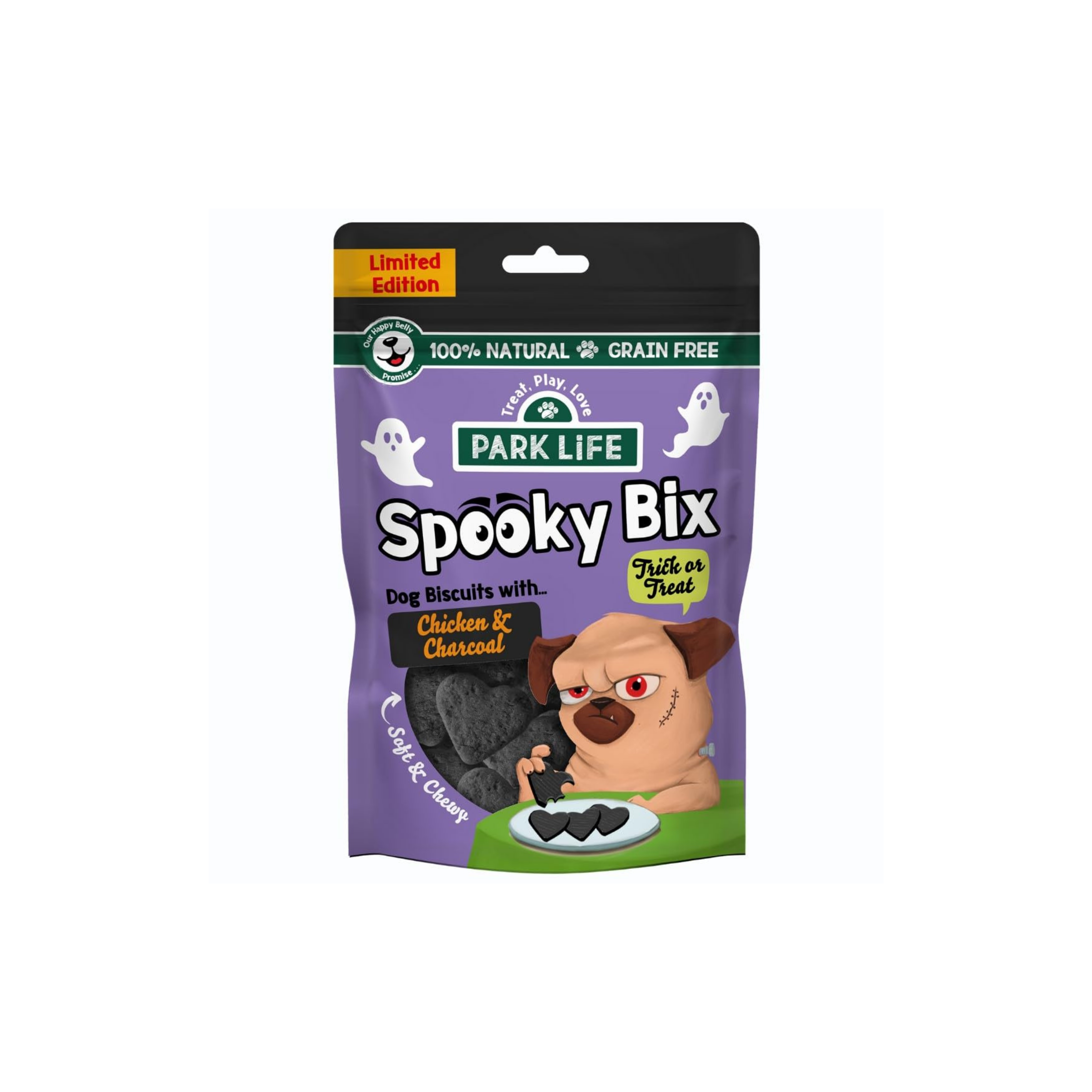 Spooky Bix - Chicken & Charcoal Flavour Dachshund Halloween Treats 8x 100g Pouches