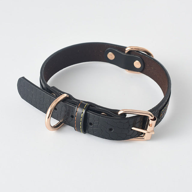 Black Pattern Leather Dachshund Dog Collar
